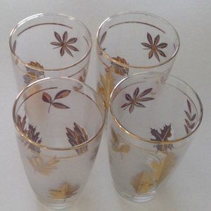Vintage MCM Libbey Gold Foliage frosted leaf pattern glasses